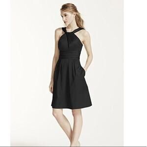 David’s Bridal Black Satin Yneck Dress